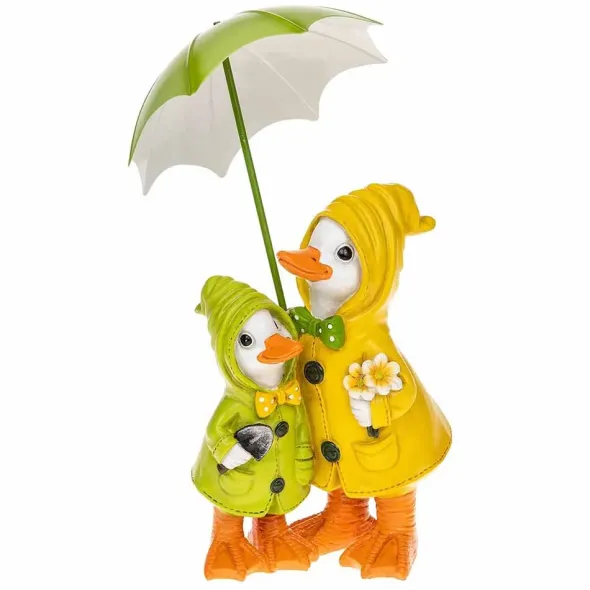 Ankkakoriste äiti ja lapsi sateenvarjon alla 29 cm