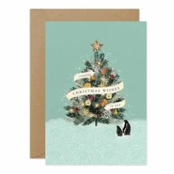 Joulukortti 2-osainen Christmas Tree Penguins
