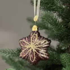 Joulukuusenkoriste Kukkatähti lasia 8 cm tumma violetti