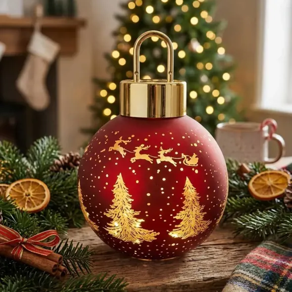 Joulupallokoriste led-valolla lasia 28 cm