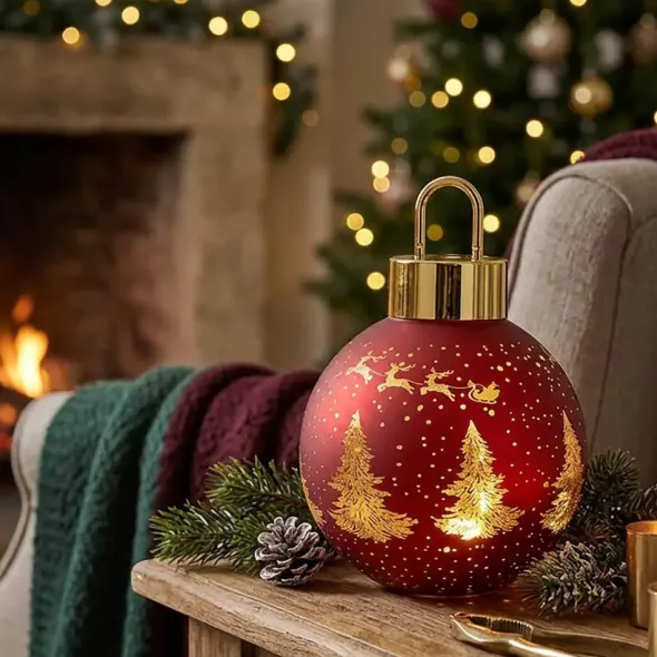 Joulupallokoriste led-valolla lasia 28 cm