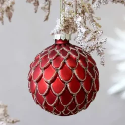 Joulupallo Käpy lasia 8 cm punainen