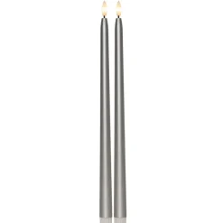 LED-antiikkikynttilä 2 kpl hopea 39cm