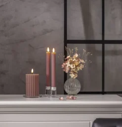 LED-antiikkikynttilä Stripe 2 kpl roosa