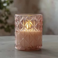 LED-kynttilä lasiastiassa roosa 12,5 cm