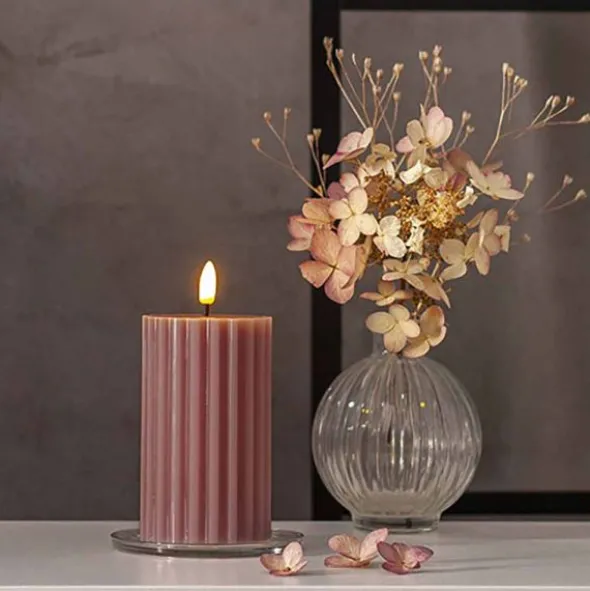 LED-kynttilä Stripe roosa 15 cm