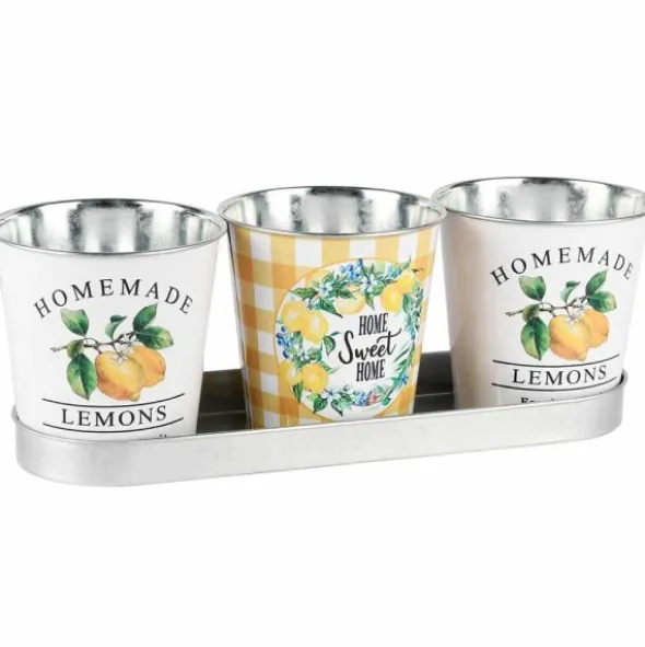 Metalliruukkusetti Lemons 3 ruukkua