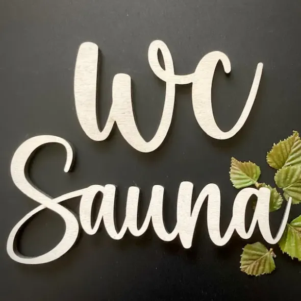 Sauna-kyltti kaunokirjoituksella – useita värejä