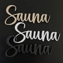 Sauna-kyltti kaunokirjoituksella – useita värejä