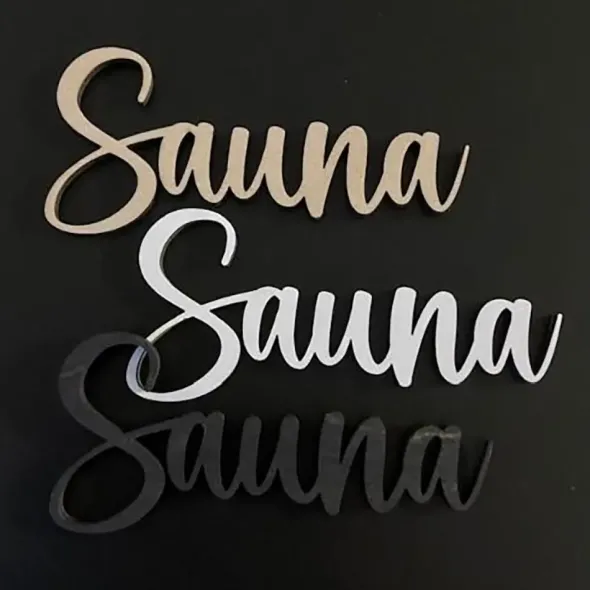 Sauna-kyltti kaunokirjoituksella – useita värejä