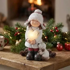 Talvityttö patsas led-valolla 28 cm