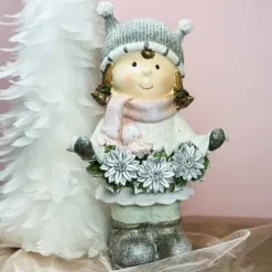 Talvityttö patsas led-valolla 30 cm
