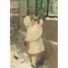 Vintage joulukortti Tyttö ikkunalaudalla
